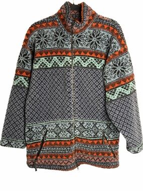 Helly Hansen Patterned Fleece Jacket - Blue, Orange & Mint size medium